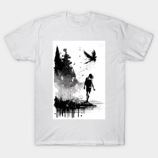 Man Skipping Rocks on an Inky Lake T-Shirt